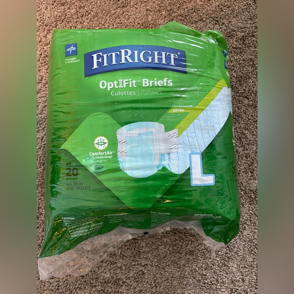 FitRight OptiFit Extra Briefs w/ Tabs, Adult Incontinence Brief, 20ct (80 Total)